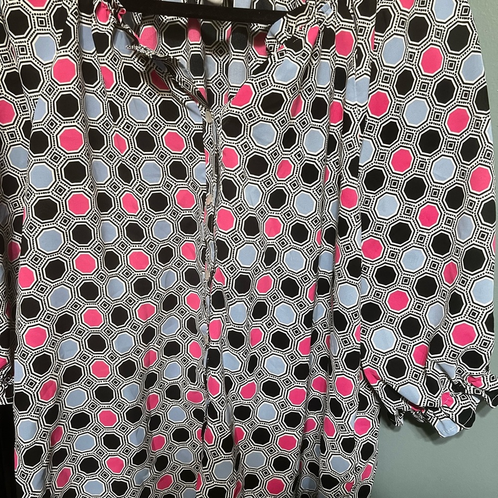 Ruby Rd. Black, Pink, And Blue Patterned Blouse - image 2